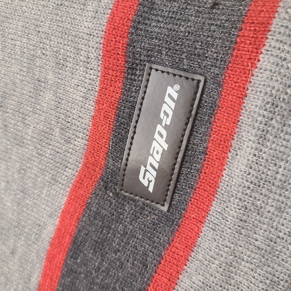 Snap-on Gray Knit Beanie Hat with Fleece Lining | Red Stripe | One Size - Picture 6 of 8